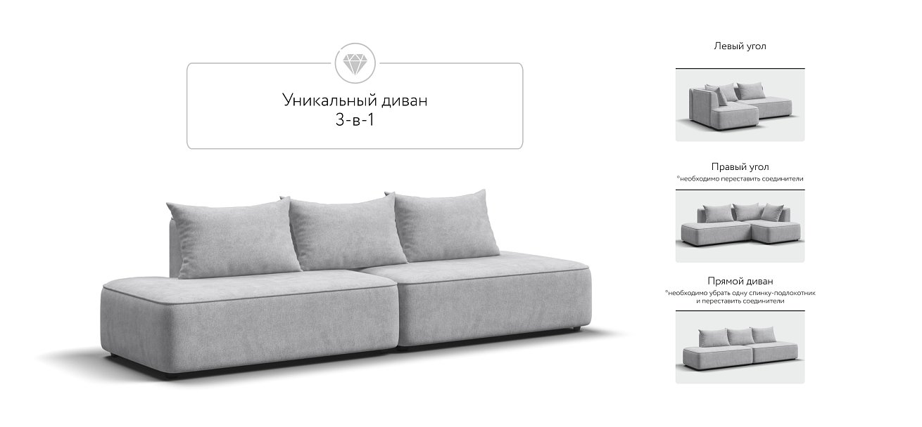 Диван KING TWIN Шенилл CLOUD грей