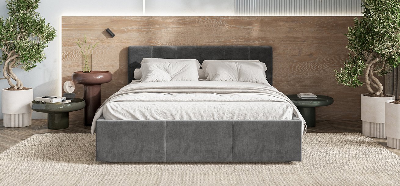 Кровать Белла 160*200 велюр Monolit серая