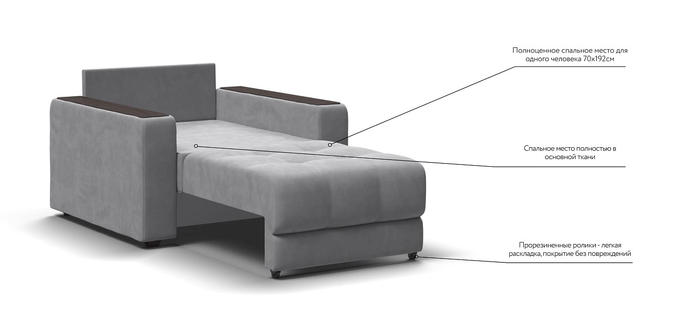 Кресло-кровать BOSS 2.0 велюр Monolit сталь