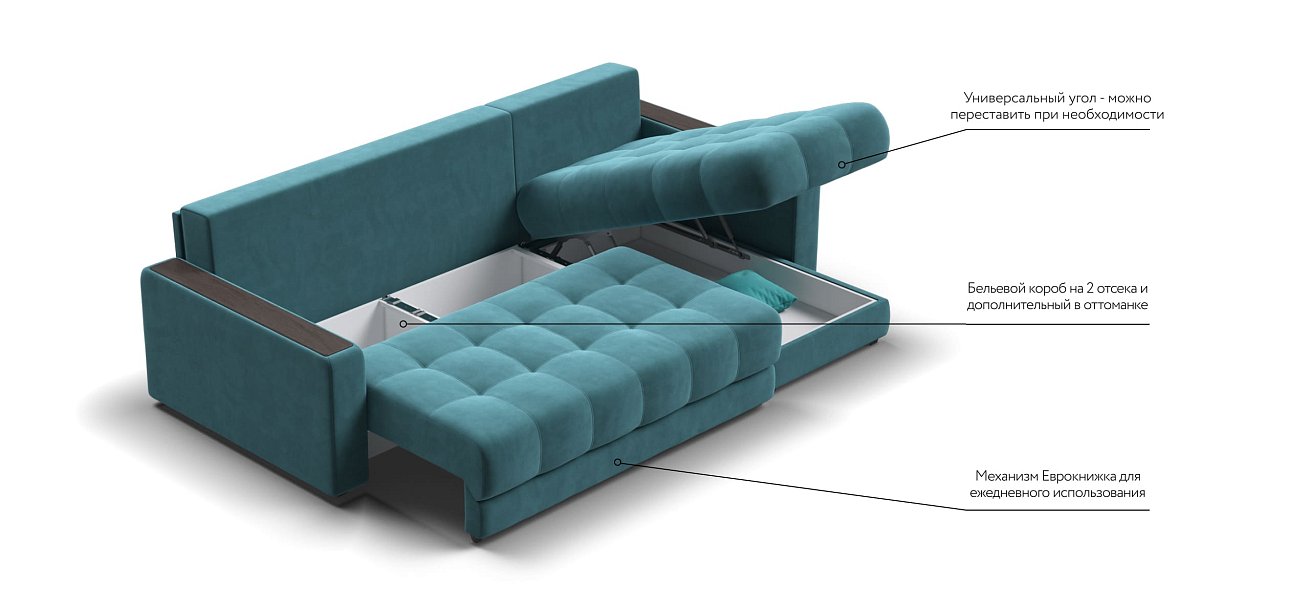 Угловой диван BOSS 3.0 Classic XL велюр Monolit зеленый