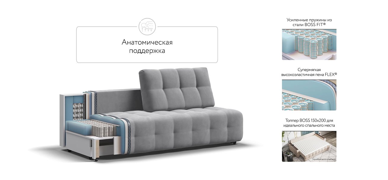 Диван BOSS 2.0 MINI велюр Monolit сталь