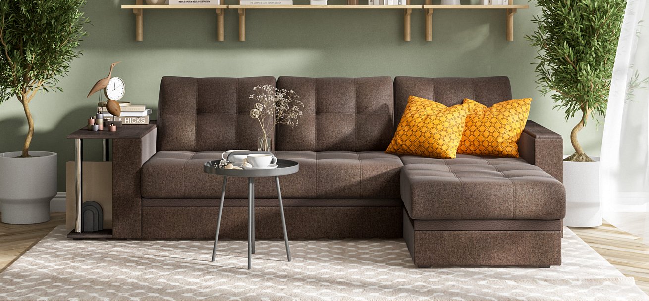 Угловой диван Атланта НПБ рогожка Malmo шоколад