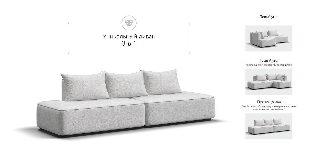 Диван KING TWIN Шенилл CLOUD милк