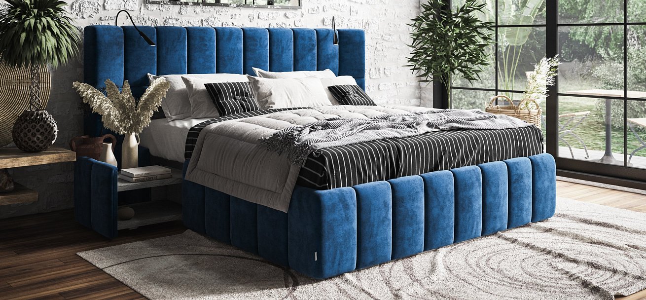 Кровать BOSS.XO 180*200 велюр Monolit синяя