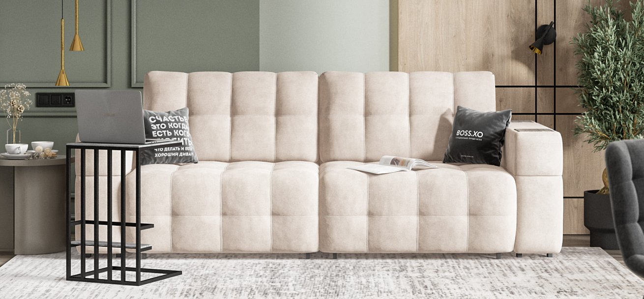 Диван BOSS.XO велюр Monolit латте / WOOD Snow