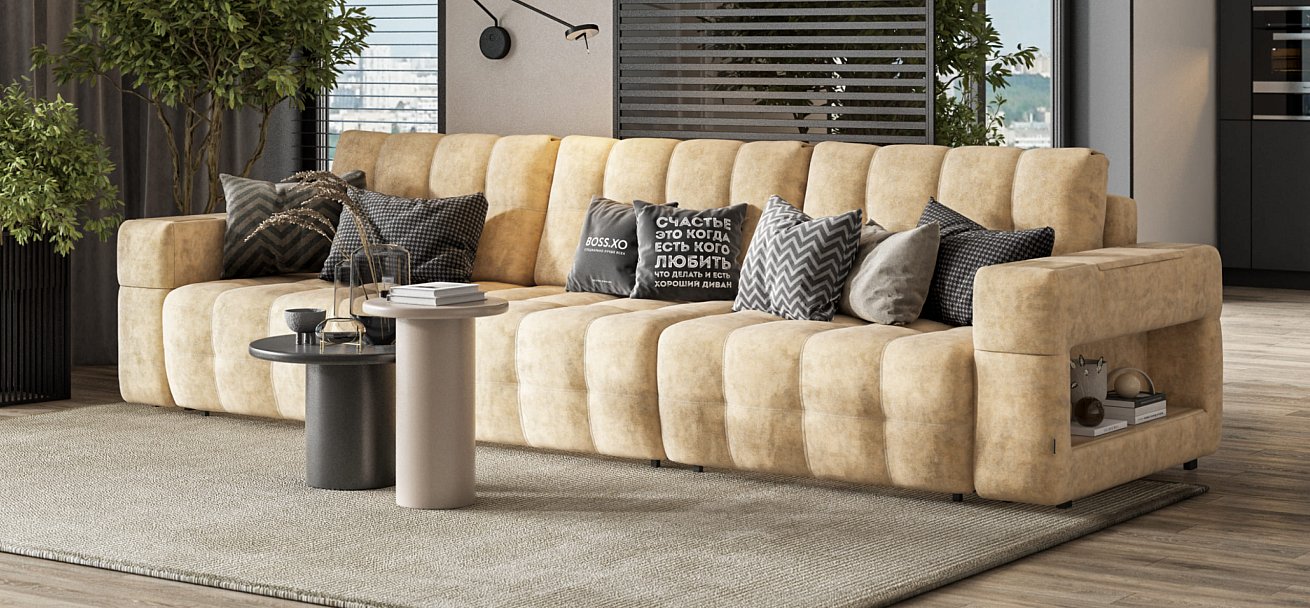Диван BOSS.XO MAX Велюр Royal шампань / WOOD Snow