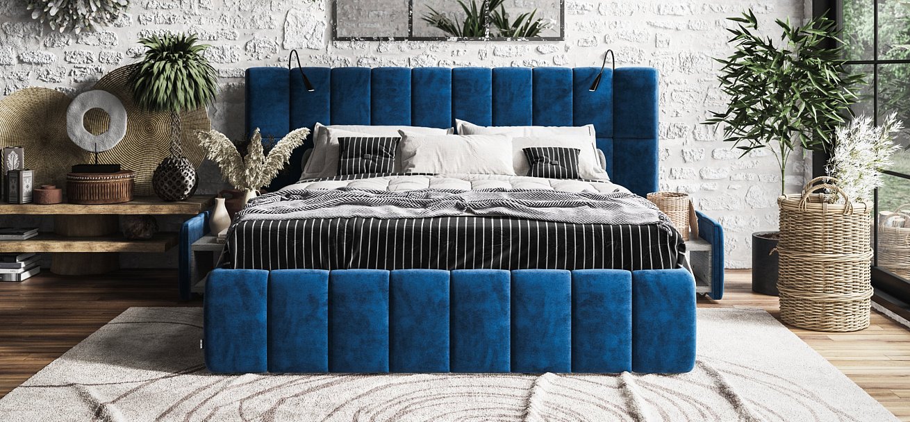 Кровать BOSS.XO 180*200 велюр Monolit синяя