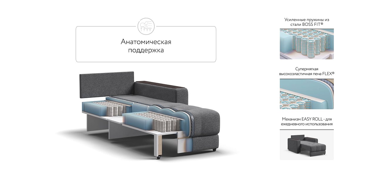 Кресло-кровать BOSS 2.0 рогожка Malmo серый