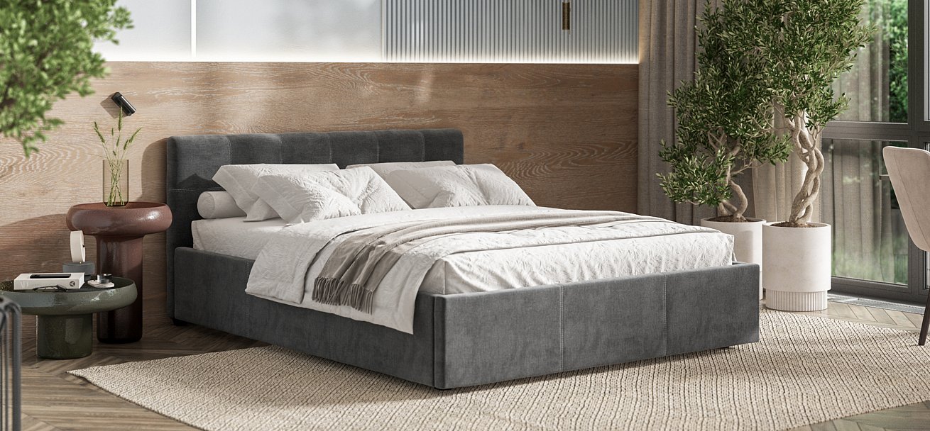Кровать Белла 160*200 велюр Monolit серая