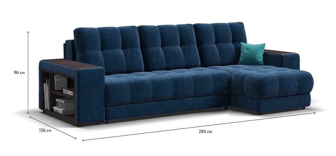 Угловой диван BOSS 3.0 XL велюр Monolit синий