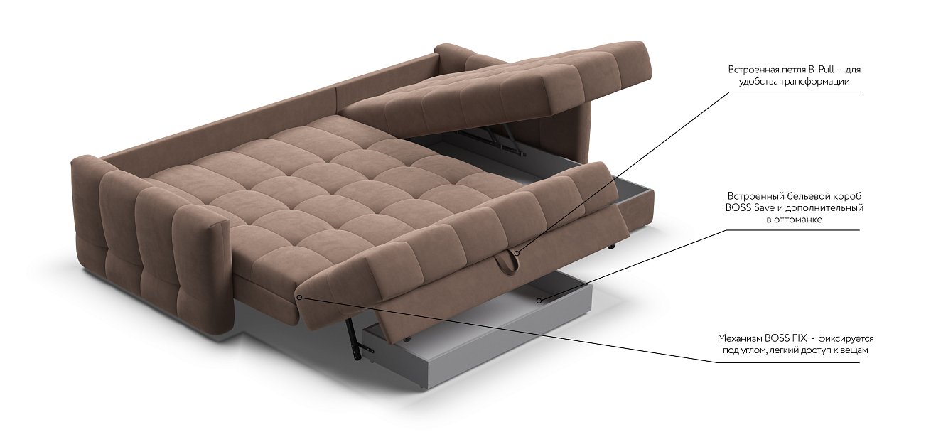 Угловой диван BOSS Sleep 160 велюр Monolit мокко