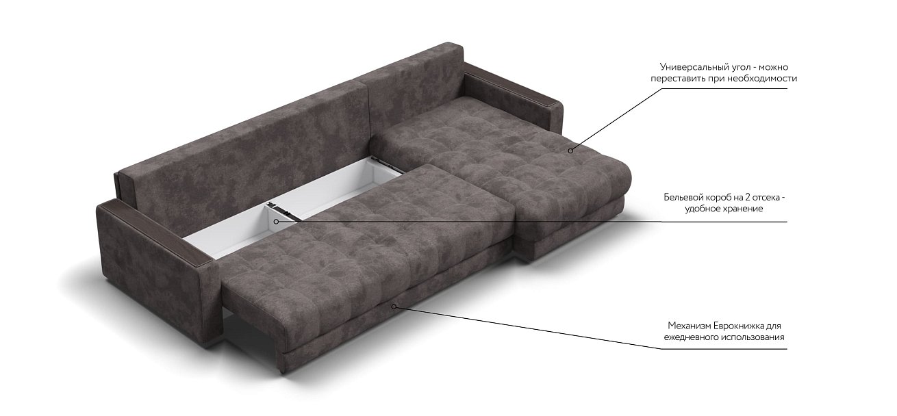 Угловой диван BOSS 3.0 MAX велюр Alkantara серый