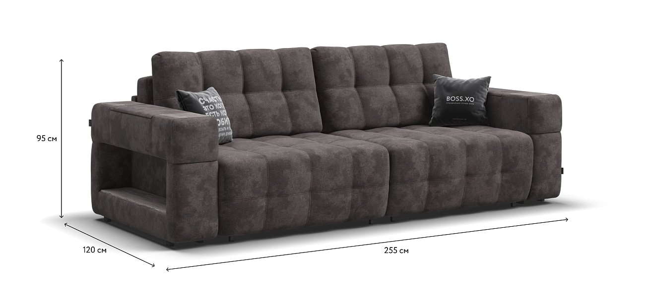 Диван BOSS.XO велюр Alkantara серый / WOOD Rock