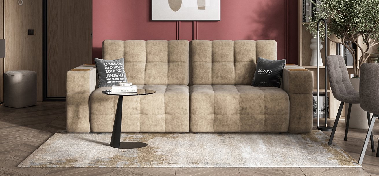 Диван BOSS.XO Велюр Роял тауп / WOOD Smok