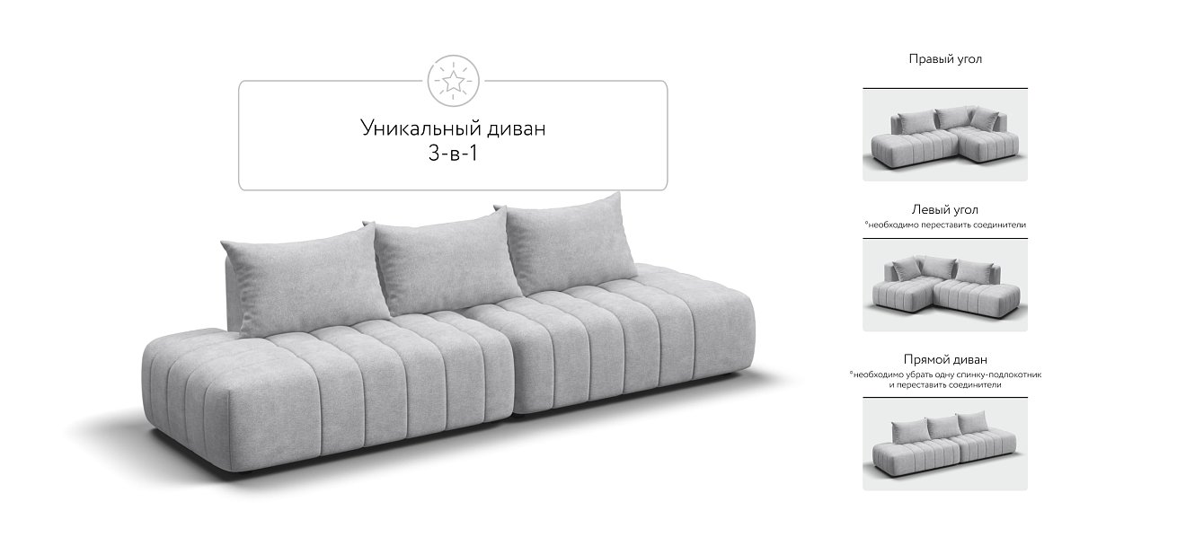 Диван прямой Босс Твин Шенилл CLOUD грей