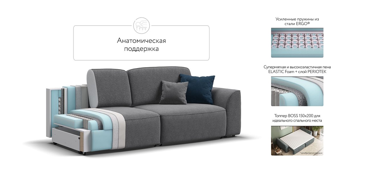 Диван KING SE рогожка Malmo серый