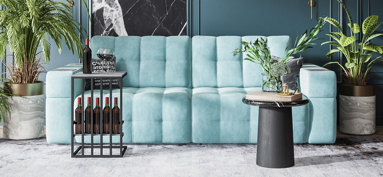 Диван BOSS.XO велюр Monolit аква / WOOD Snow