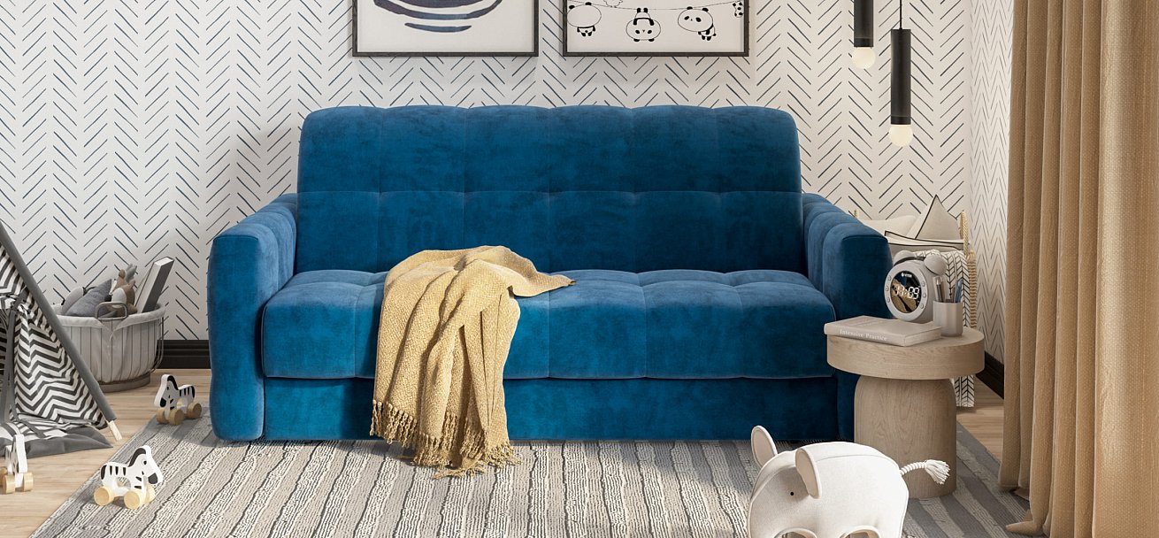 Диван BOSS Sleep 160 велюр Monolit синий