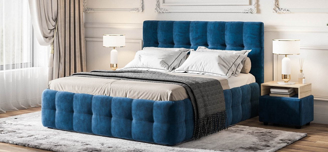 Кровать Босс 160*200 Про велюр Monolit синяя