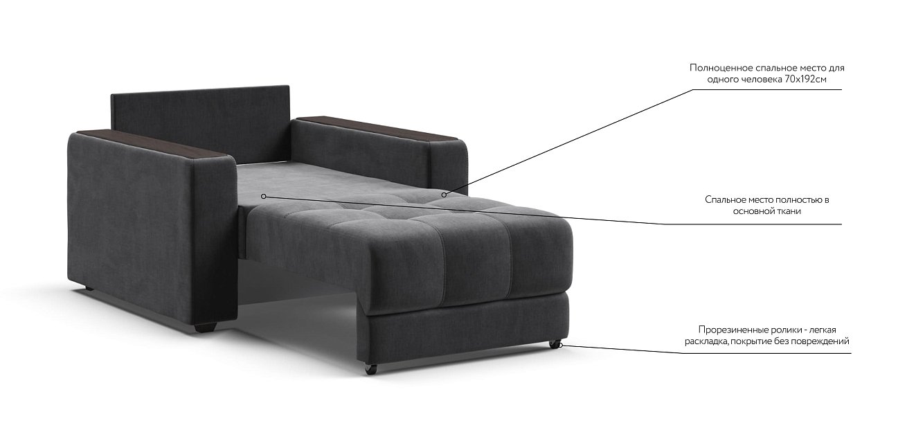 Кресло-кровать BOSS 2.0 велюр Monolit серый