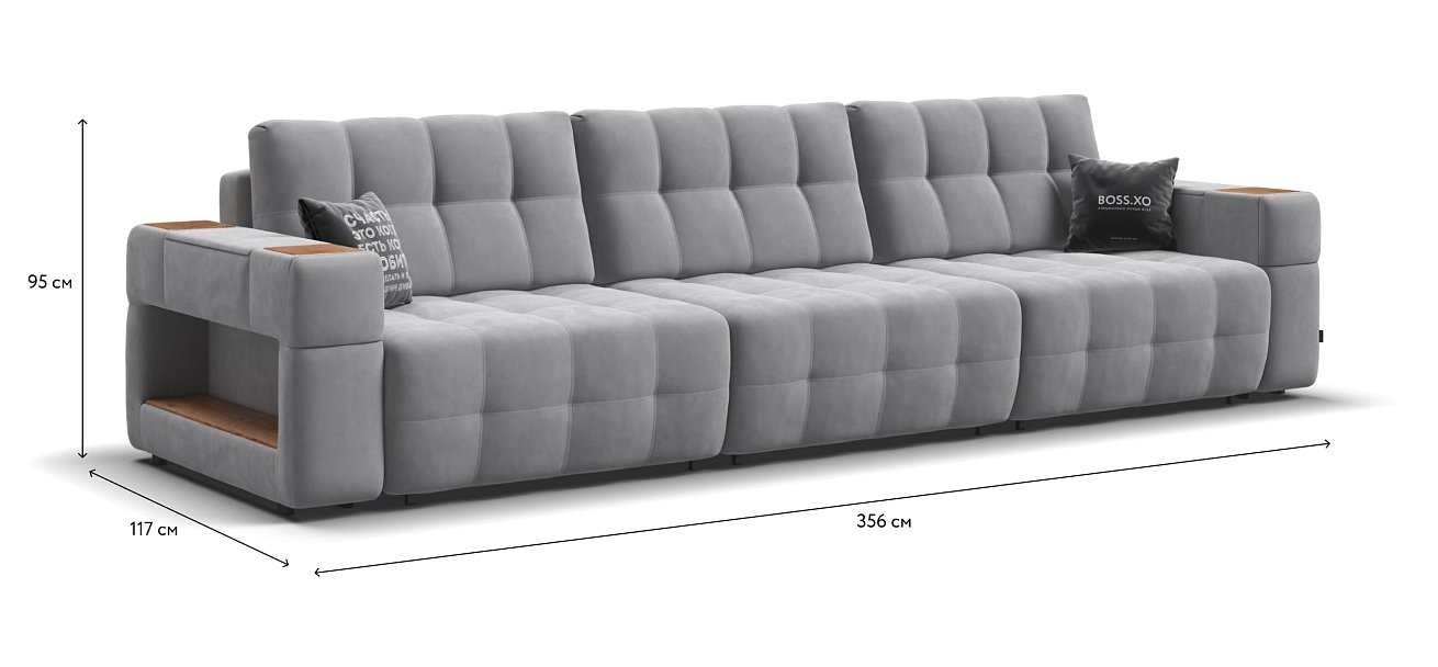Диван BOSS.XO MAX велюр Monolit сталь / WOOD Smok