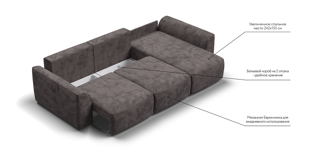 Угловой диван KING SE Велюр Alkantara серый