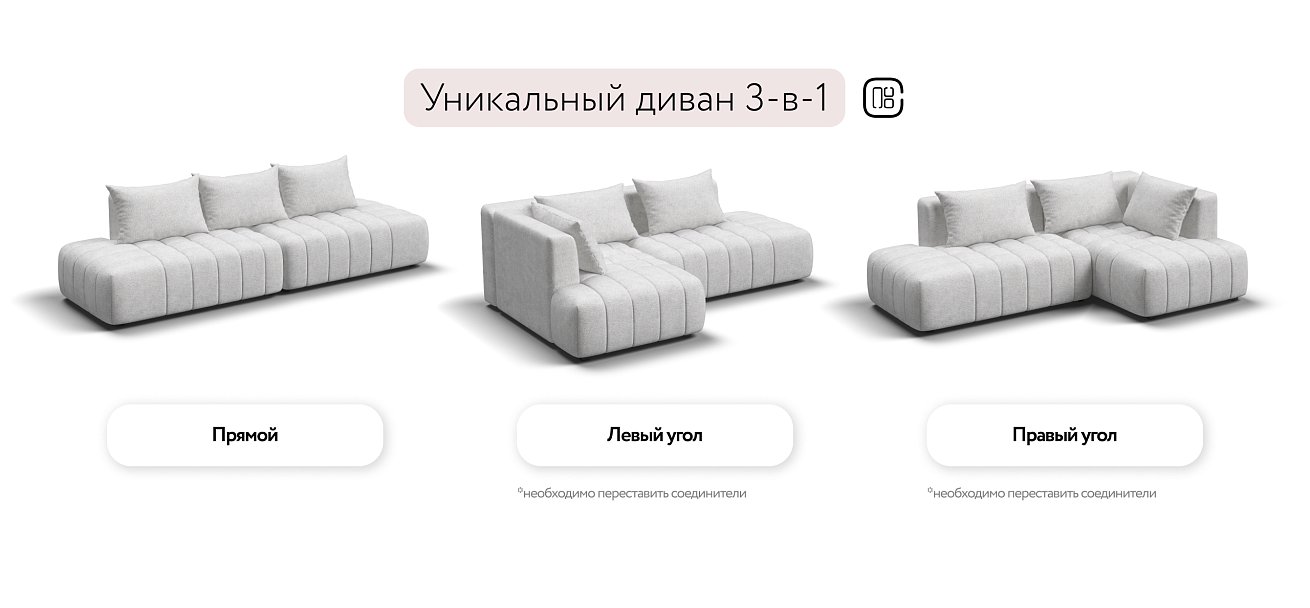 Диван прямой Босс Твин Шенилл CLOUD милк