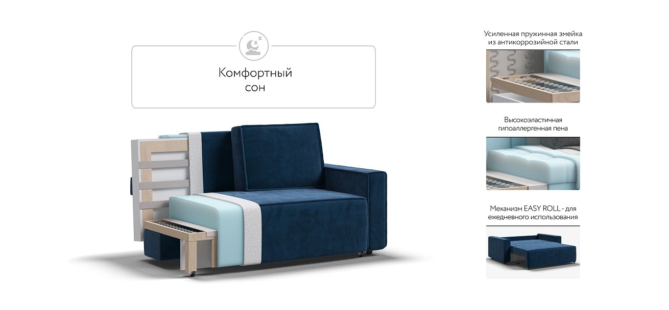 Диван NORD Compact велюр Monolit синий