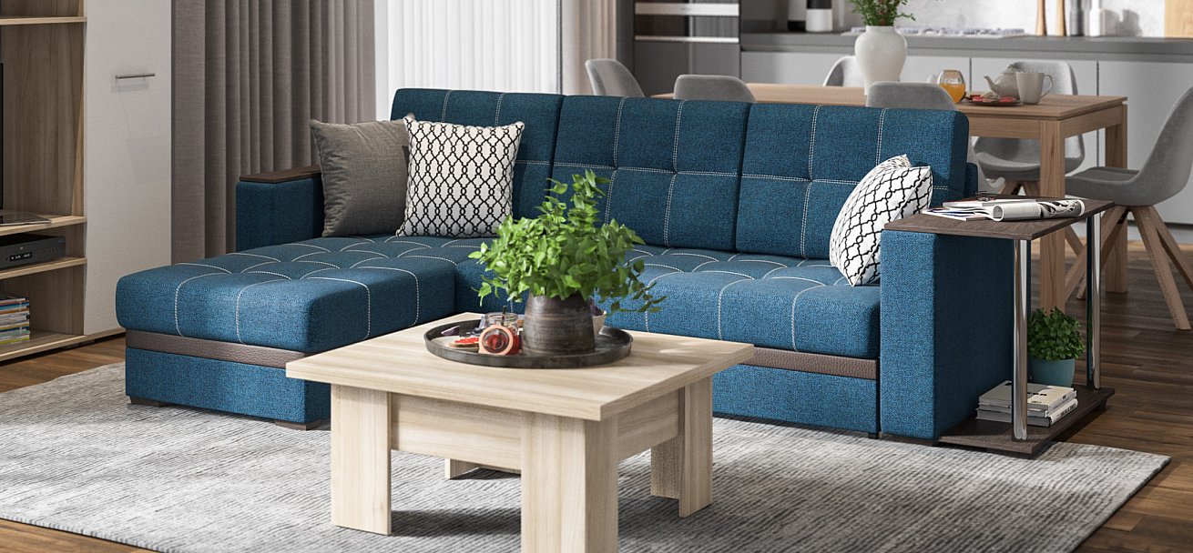 Угловой диван Атланта НПБ рогожка Malmo синий