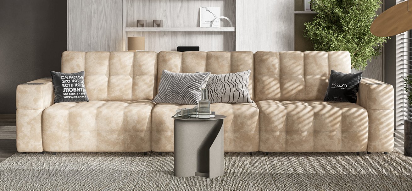 Диван BOSS.XO MAX Велюр Alkantara пепел / WOOD Rock