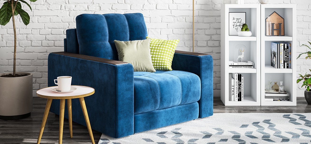 Кресло-кровать BOSS 2.0 велюр Monolit синий