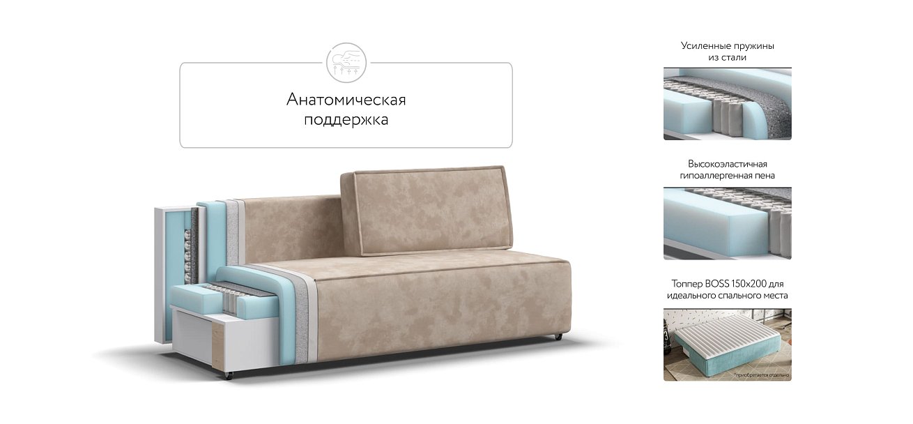 Диван NORD mini Велюр Alkantara пепел