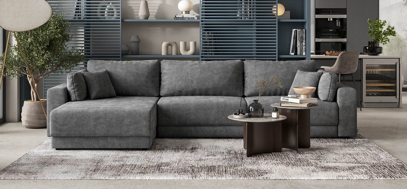 Угловой диван Босс Прайм Макс Шенилл CLOUD графит