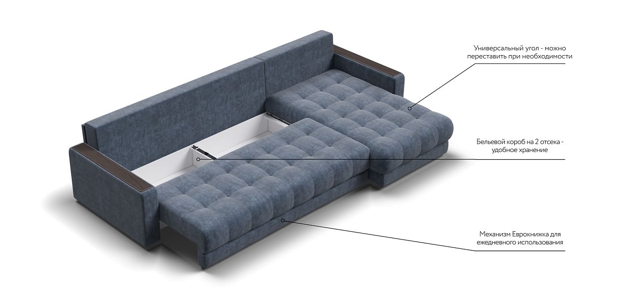 Угловой диван BOSS 3.0 MAX Велюр Royal топаз NEW