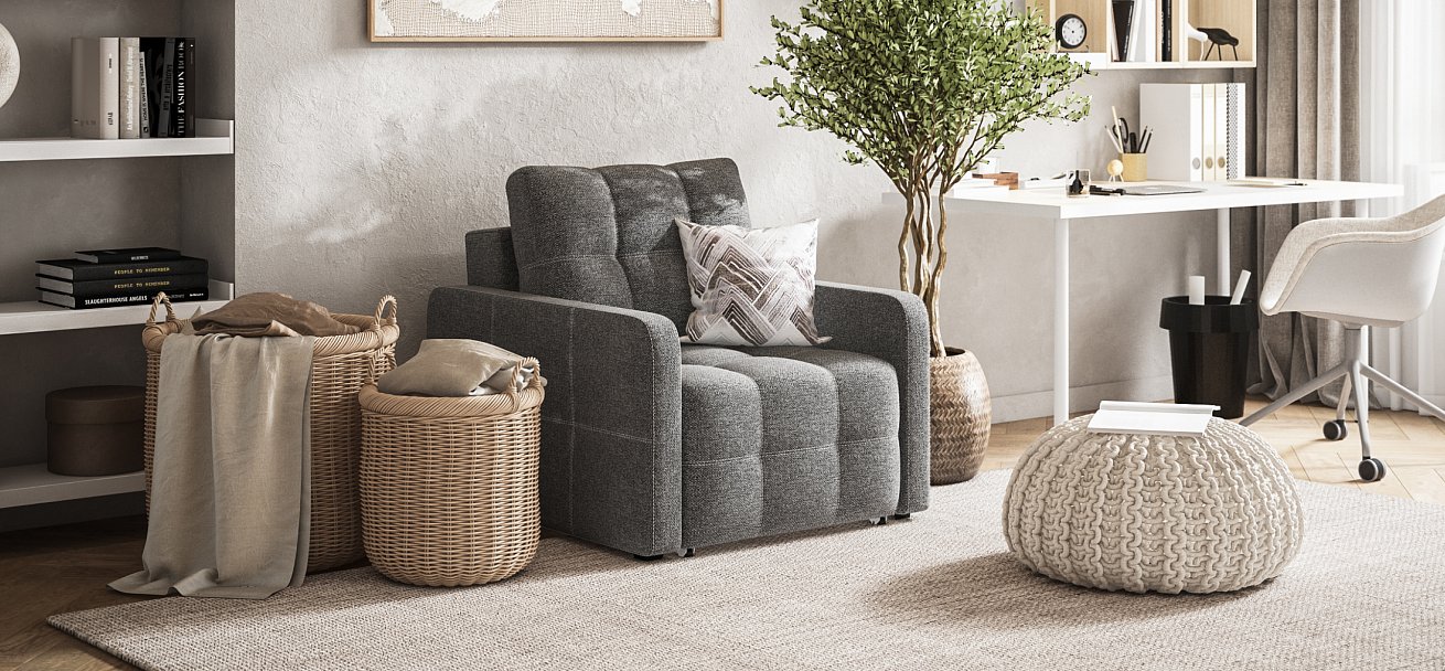 Кресло-кровать Денди Слим рогожка Malmo серый