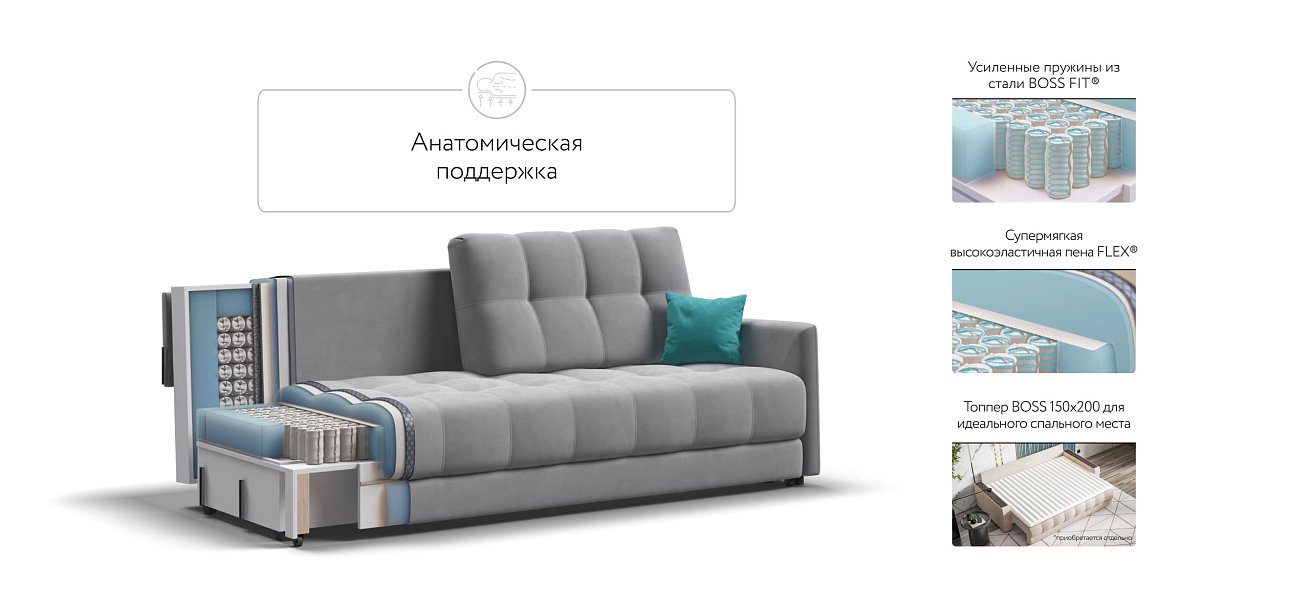 Диван BOSS 2.0 LOFT велюр Monolit сталь