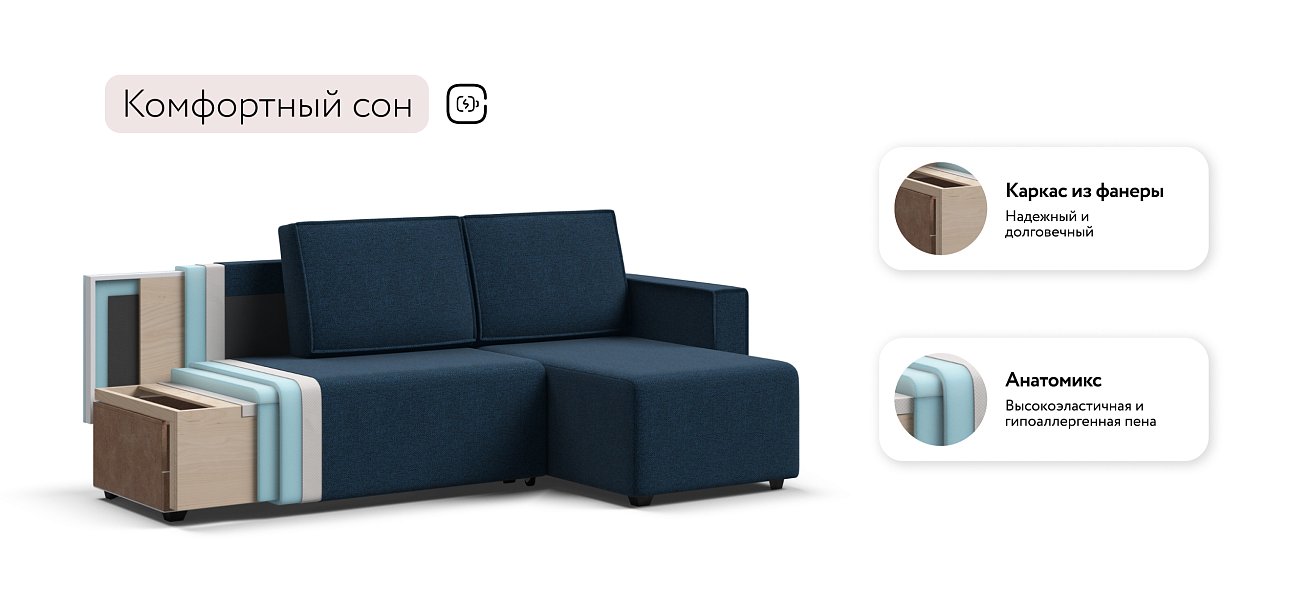 Угловой диван Норд лайт рогожка Malmo синий