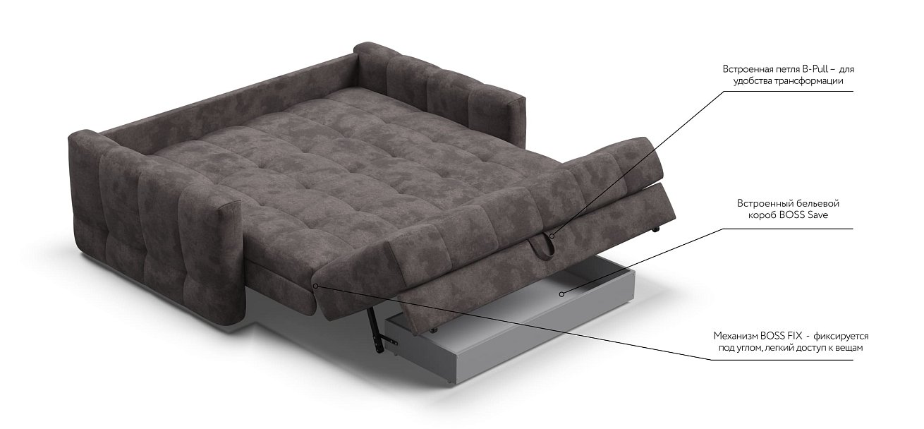 Диван BOSS Sleep 160 велюр Alkantara серый