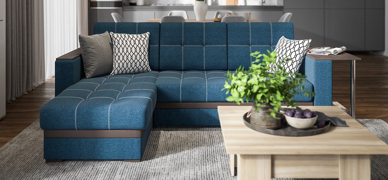 Угловой диван Атланта НПБ рогожка Malmo синий