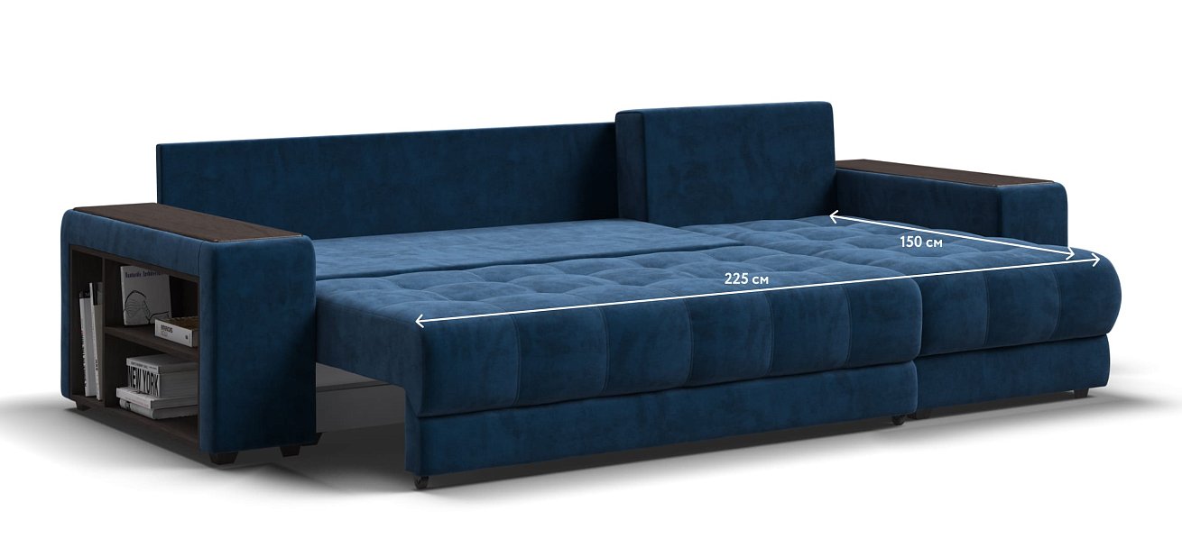 Угловой диван BOSS 3.0 XL велюр Monolit синий