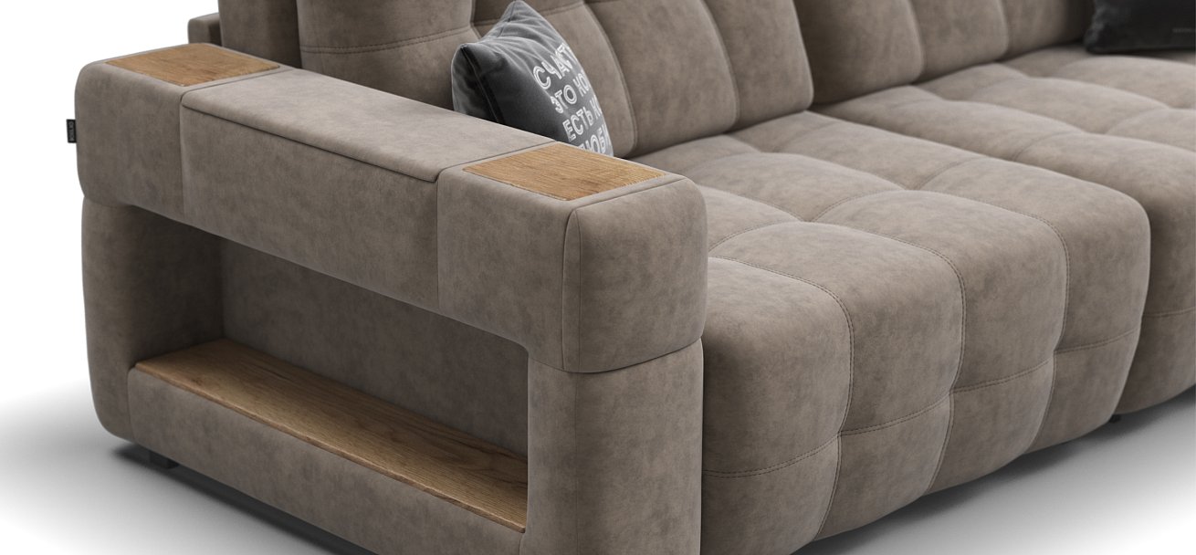 Диван BOSS.XO MAX Велюр Роял тауп / WOOD Smok