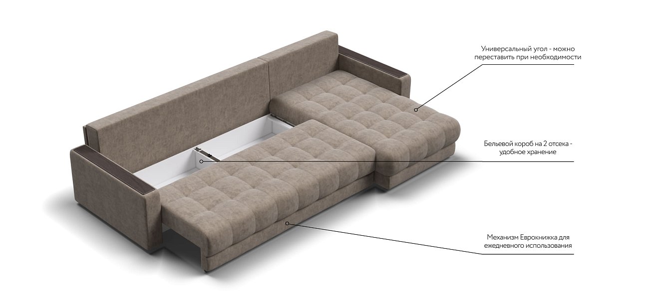 Угловой диван BOSS 3.0 MAX Велюр Роял тауп