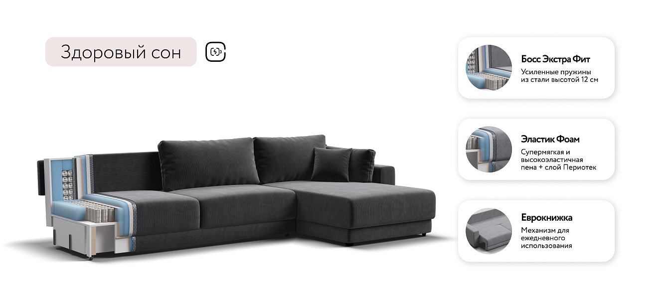 Угловой диван Босс Прайм Макс Вельвет CORD графит