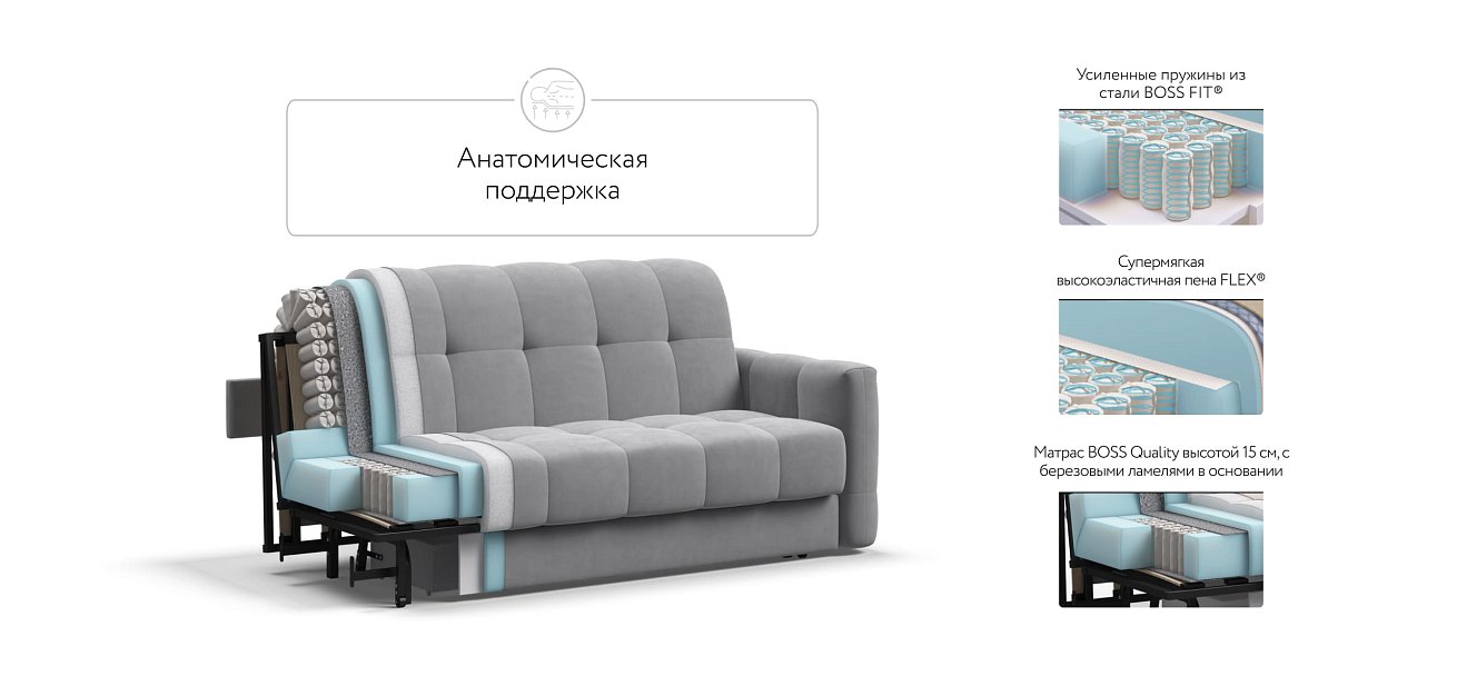 Диван BOSS Sleep 160 велюр Monolit сталь