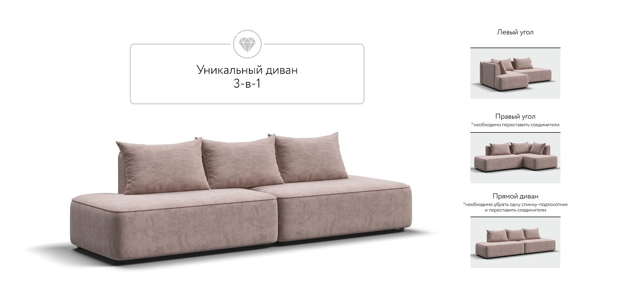 Диван KING TWIN Велюр ROYAL пион NEW