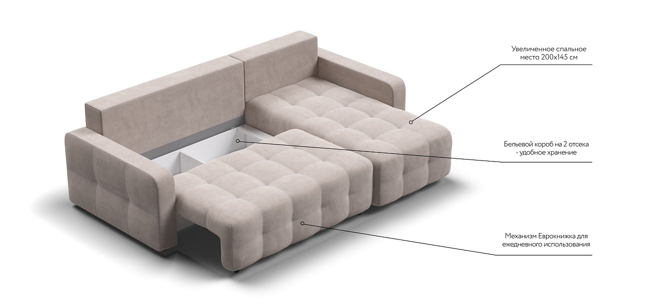 Угловой диван Dandy euro SE велюр Monolit латте