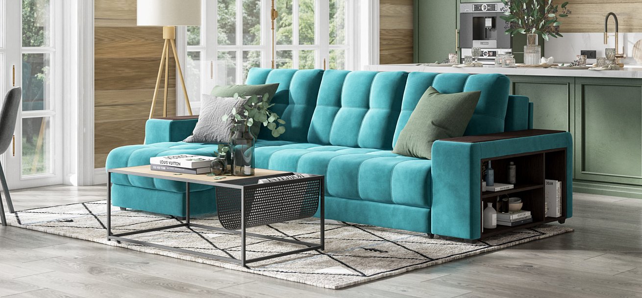 Угловой диван BOSS 3.0 XL велюр Monolit зеленый