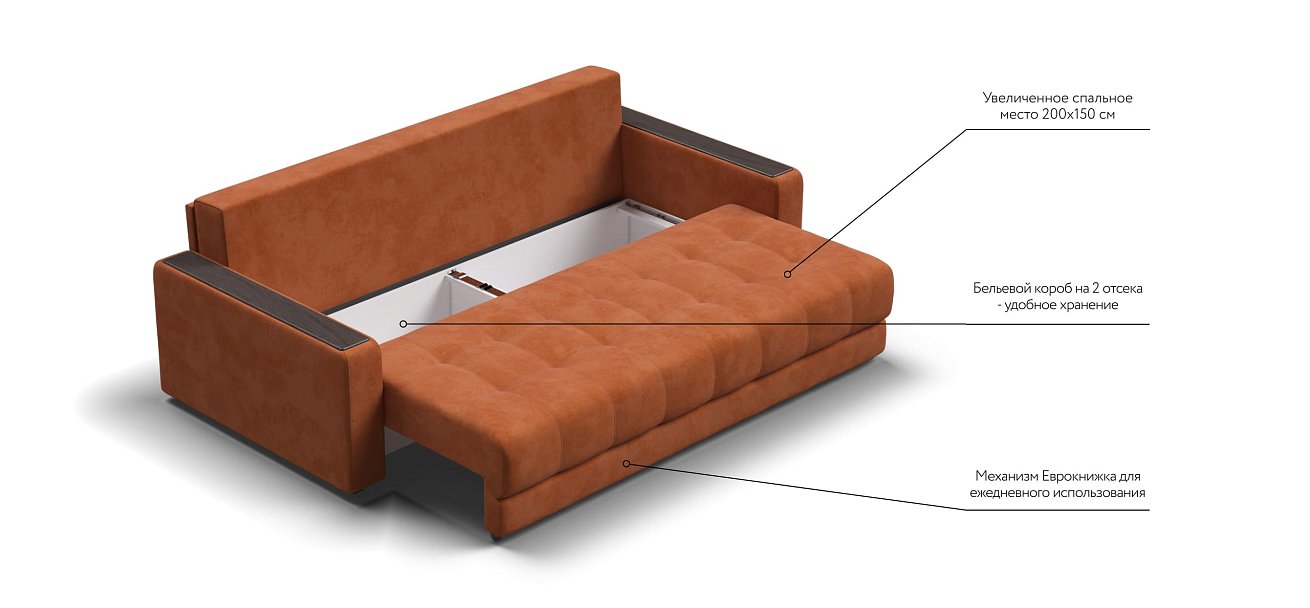 Диван BOSS 2.0 велюр Alkantara оранж