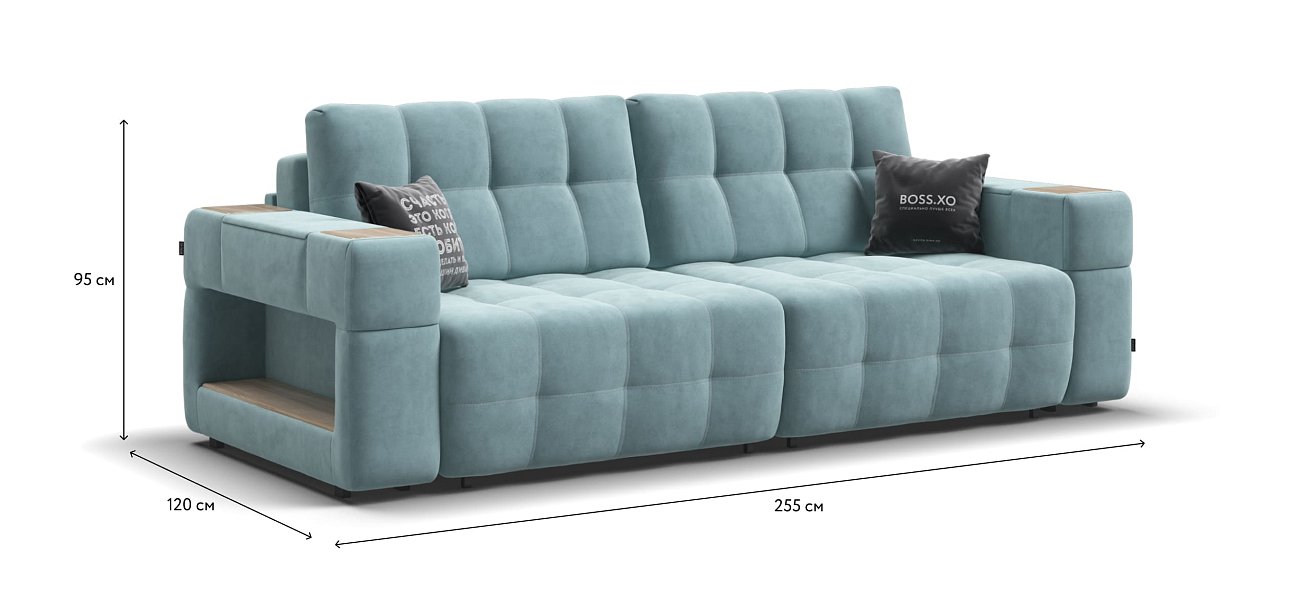 Диван BOSS.XO велюр Monolit аква / WOOD Snow