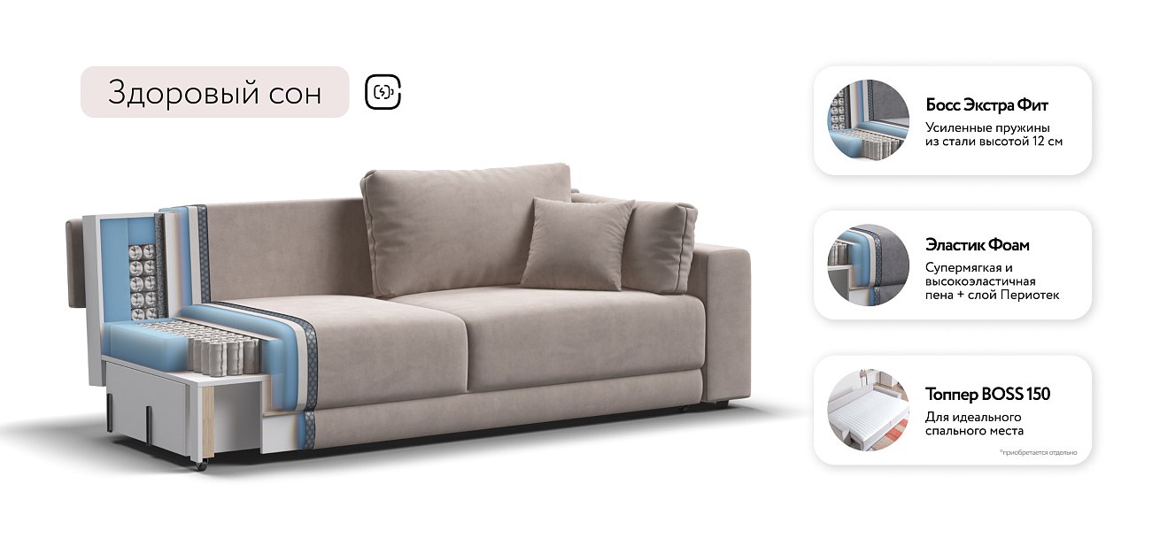 Диван Босс Прайм Велюр Monolit латте